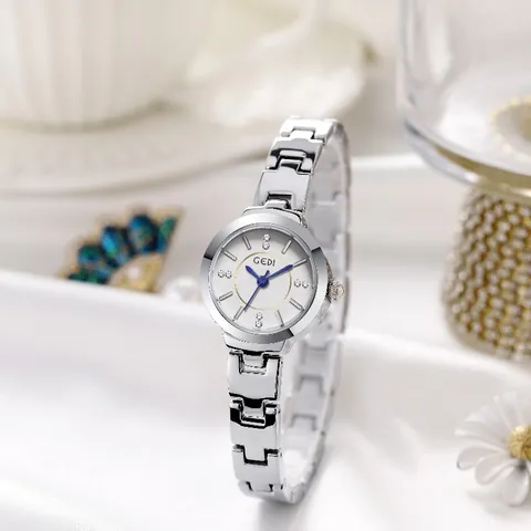 GEDI Orologio al Quarzo da Donna Bracciale in Lega Quadrante Piccolo Resistente all'Acqua Strass Lancette Blu Orologio da Polso Elegante alla Moda
