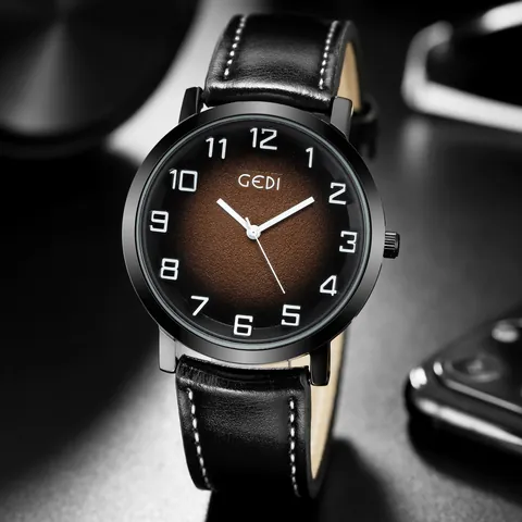 GEDI Orologio al Quarzo da Uomo Vintage Business Moda Cinturino in Pelle PU Impermeabile Cassa in Lega Quadrante Gradiente Minimalista