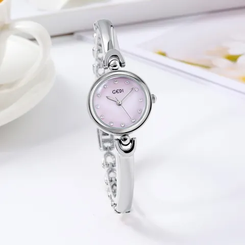 Ladies Quartz Bangle Watch Alloy Stainless Steel Rhinestone Bracelet Wristwatch Mother Of Artificial Pearl Dial Waterproof Fashion Elegant Jewelry