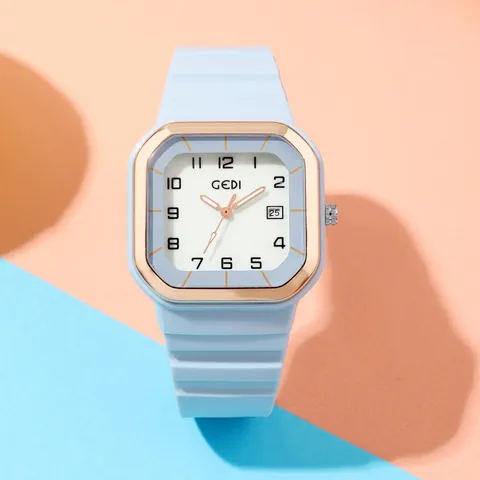 Mode Quadratische Quarzuhr Mit Leuchtendem Zifferblatt Kalender Wasserdicht Silikonarmband Sportlich Akademischer Stil Für Studenten Damen Schmuck