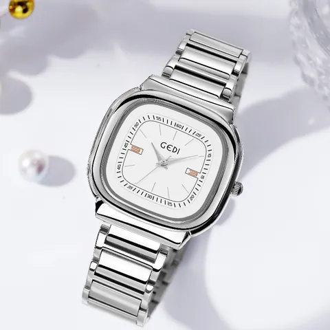 Gedi Montre Quartz Femme Étanche Luxe Simple Boîtier Carré Bracelet Acier Inoxydable Mode Élégant Minimaliste Montre Bracelet