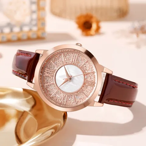 Reloj de Cuarzo de Lujo para Mujer Esfera de Arena Movediza Cielo Estrellado Números Romanos Strass Correa de Cuero Sintético Impermeabile Joyería