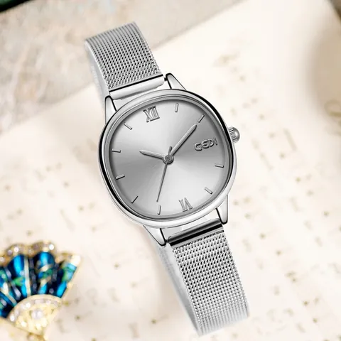 Orologio al Quarzo Donna Minimale Ovale Cinturino a Maglia Acciaio Inossidabile Vintage Elegante Quadrante Raggiera Impermeabile