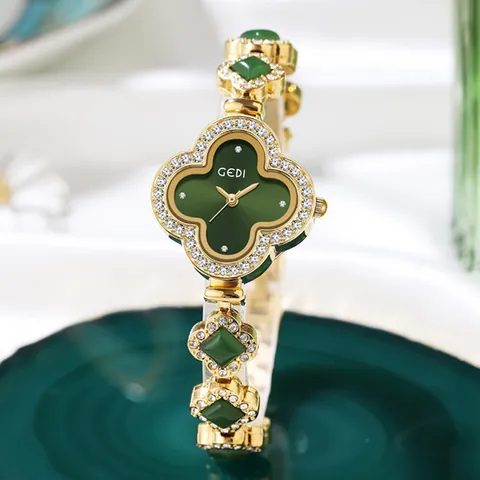 Luxury Four Leaf Clover Women Quartz Watch Rhinestone Alloy Bracelet Strap Elegant Jewelry Wristwatch For Lady Gift