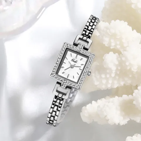 Montre à Quartz Carrée pour Femme Alliage Strass Bracelet Chaîne Étanche Élégant Vintage Cadran en Nacre