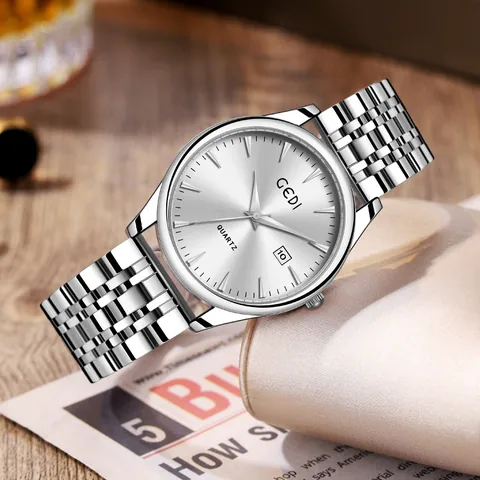 GEDI Orologio al Quarzo Business per Uomo e Donna Cassa in Lega Minimalista Cinturino in Acciaio Inossidabile Calendario Impermeabile Orologio da Polso Coppia