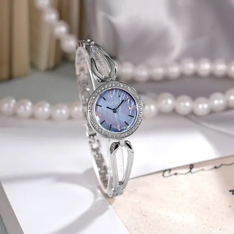 GEDI Luxury Rhinestone Women Quartz Watch Waterproof Silver Zinc Alloy Bracelet Watch Mother Of Pearl Dial Fashion Jewelry