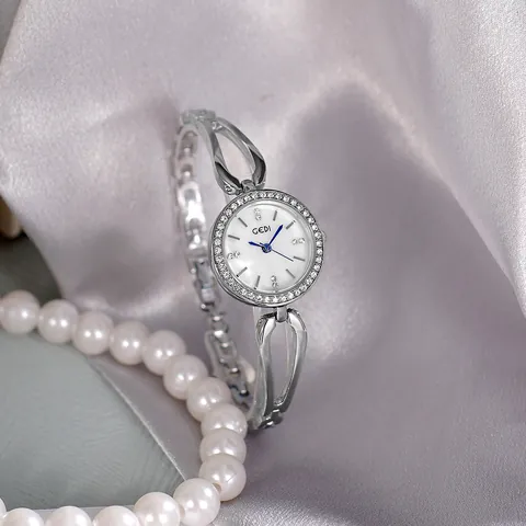 GEDI Luxury Rhinestone Women Quartz Watch Waterproof Silver Zinc Alloy Bracelet Watch Mother Of Pearl Dial Fashion Jewelry