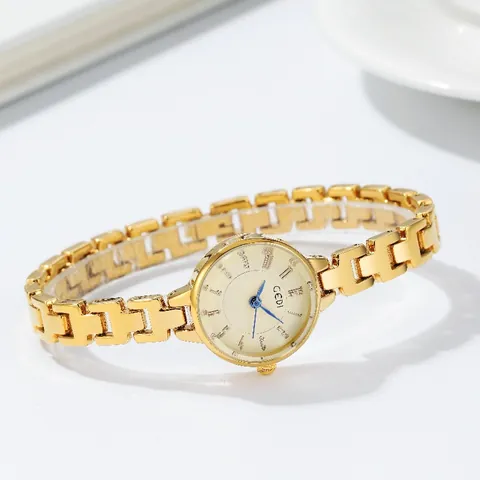 Reloj de Cuarzo GEDI para Mujer Moda Esfera Pequeña Fondo de Acero Inoxidable Correa Cadena Aleación Reloj Analógico Redondo