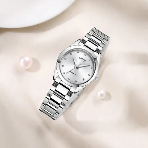 Elegante Reloj de Cuarzo para Mujer Correa de Acero Inoxidable Marcadores de Strass Esfera Redonda Impermeable Moda