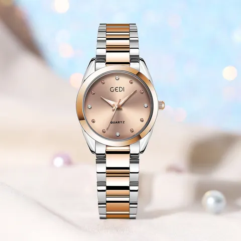Elegante Reloj de Cuarzo para Mujer Correa de Acero Inoxidable Marcadores de Strass Esfera Redonda Impermeable Moda