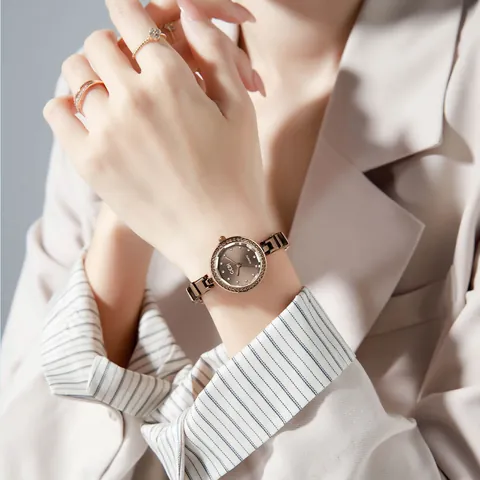 GEDI Elegante Reloj de Cuarzo para Mujer Vintage Reloj de Pulsera con Incrustaciones de Strass Esfera de Madreperla Impermeable Reloj de Pulsera de Moda