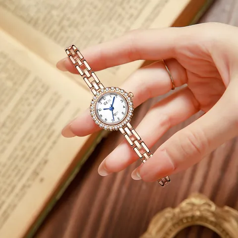 GEDI Luxury Women Rhinestone Alloy Bracelet Quartz Watch Rose Gold Waterproof Small Dial Fashion Jewelry Wristwatch For Ladies