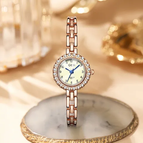 GEDI Luxury Women Rhinestone Alloy Bracelet Quartz Watch Rose Gold Waterproof Small Dial Fashion Jewelry Wristwatch For Ladies