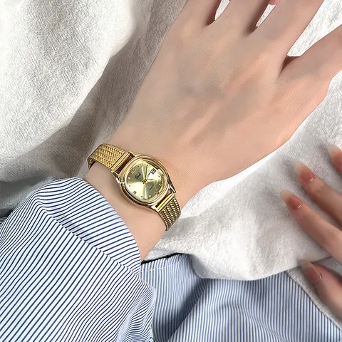 Women Fashion Quartz Watch Waterproof Date Window Elegant Stainless Steel Mesh Strap Bracelet Wrist Watch For Ladies