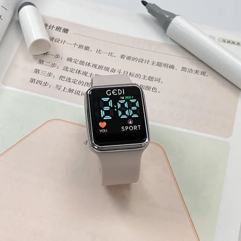 GEDI Mode Quadratisch Digital LED Uhr Für Damen Student Sport Quadratische Legierung Gehäuse Weichem Silikon Armband Wasserdicht Elektronische Armbanduhr