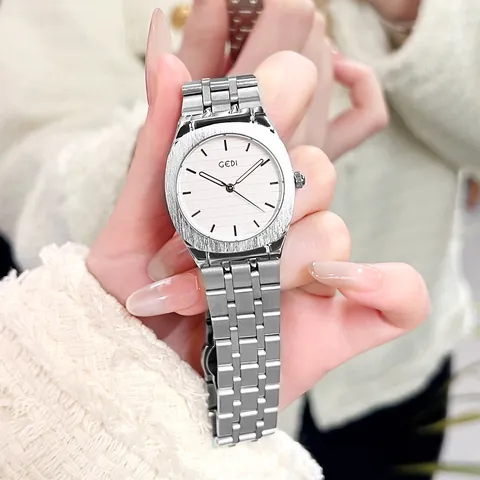Women Fashion Quartz Watch Stainless Steel Strap Waterproof Octagonal Case Textured Dial Minimalist Elegant Wristwatch