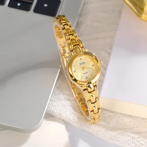 Luxury Women Quartz Watch Fashion Alloy Chain Bracelet Watch With Rhinestone Small Round Dial 30M Waterproof Lady Dress Wristwatch