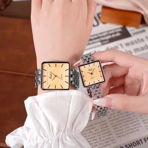 Reloj de Cuarzo Cuadrado Minimalista Gedi para Mujer Parejas Aleación Impermeable Moda Estilo Vintage Cadena de Metal Reloj de Pulsera Regalo