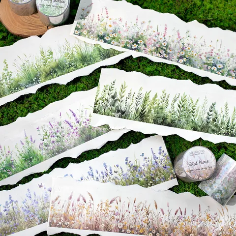 Nastro Washi Decorativo in PET Botanico Serie Green Notes Modello Lavanda Felce Per Scrapbooking Diario Fai-da-te Adesivi Agenda