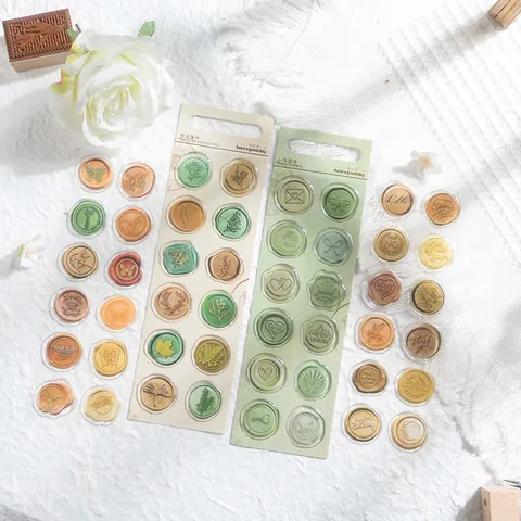 Retro Wax Seal Epoxy Sticker Set Creative Handbook DIY Decorative Stationery Material Vintage Floral Starry Design