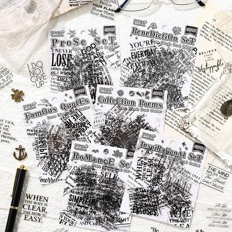 Vintage English Quote Stickers Waterproof PET Material Pure Black Poet Series For Scrapbooking DIY Journal Decor Phrases