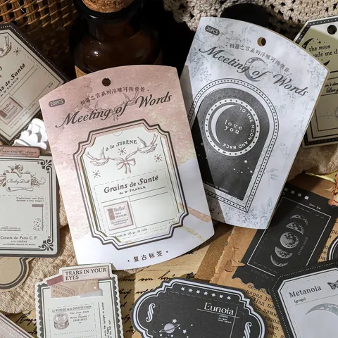 Carta Materica per Scrapbooking in Rilievo Vintage Serie Meeting Of Words Carta Etichetta Perforata per Fai da Te Diario