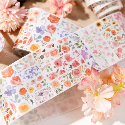 Vintage Floral Washi Tape Watercolor Flower Die Cut Decorative Tape For Scrapbooking Journaling DIY Arts Crafts Stationery