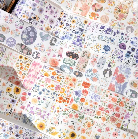 Vintage Floral Washi Tape Watercolor Flower Die Cut Decorative Tape For Scrapbooking Journaling DIY Arts Crafts Stationery