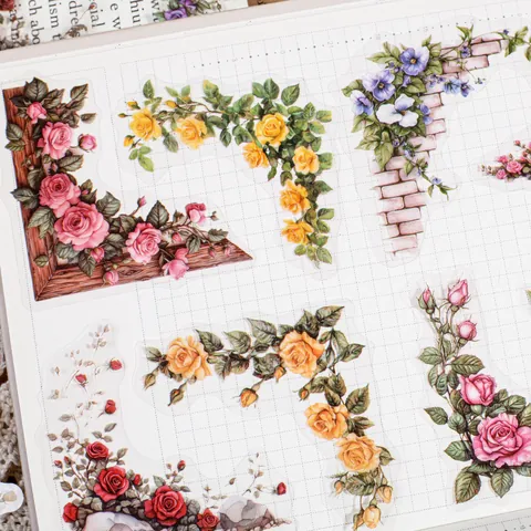 Vintage Floral Corner Stickers Retro Courtyard Series PET Translucent Decorative Decals For Scrapbooking Journaling DIY Art Supplies