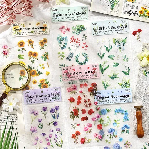 Vintage Floral PET Stickers Waterproof Botanical Decorative Decals For Scrapbooking Journaling Stationery DIY Crafts Accessories