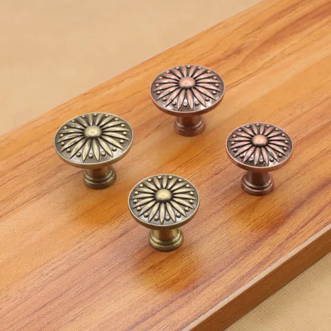 Vintage Zinc Alloy Cabinet Knobs Sunflower Floral Relief Drawer Pulls Furniture Hardware Bronze Red Copper Decorative Handles