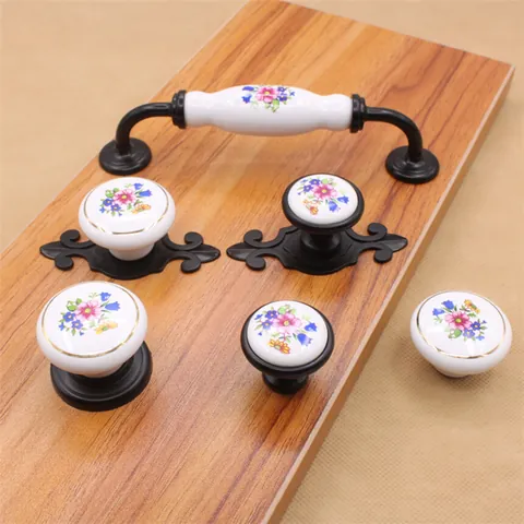 European Vintage Ceramic Furniture Handle Floral Pattern Cabinet Knob Zinc Alloy Drawer Pull For Cupboard Wardrobe Home