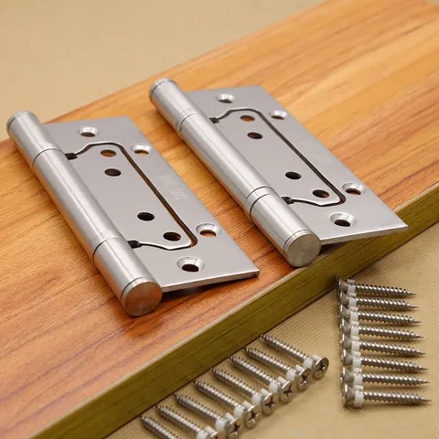 Brushed 304 Stainless Steel Non-Mortise Door Hinge For Wooden Metal Doors Heavy Duty Mute Foldable Furniture Hardware With Screws
