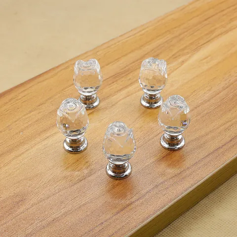 Rose Flower Shaped Crystal Cabinet Knob Single Hole Drawer Handle Zinc Alloy Base Decorative Furniture Pull For Wardrobe