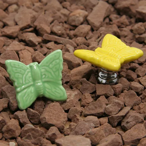 Poignées de Tiroir en Céramique Papillon Boutons de Cabinet de Dessin Animé Colorés Avec Base en Alliage de Zinc pour Armoire