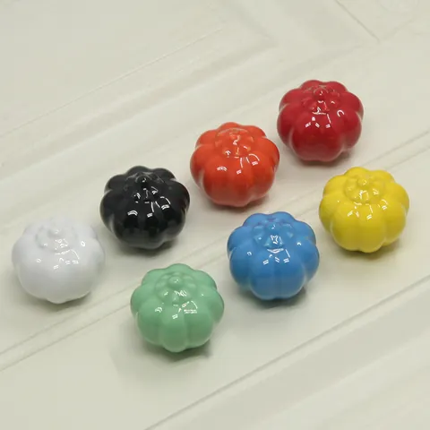 Ceramic Pumpkin Cabinet Knobs Drawer Pulls Cupboard Wardrobe Handles For Kids Room Furniture Hardware Single Hole Handle