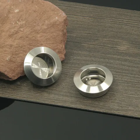 Modern Minimalist Round 304 Stainless Steel Flush Pull Handle Brushed Silver Recessed Hidden Drawer Cabinet Door Handle