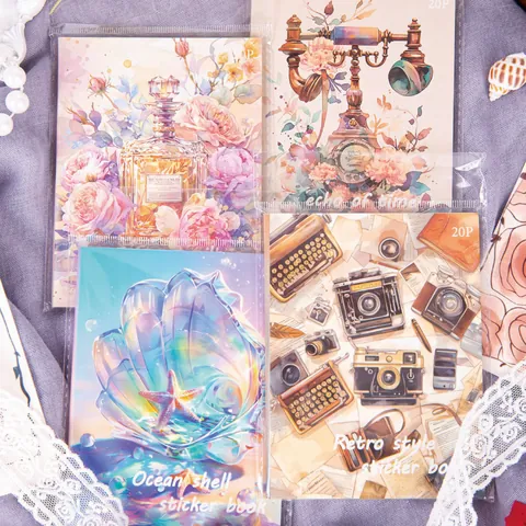Vintage PET Sticker Book Time Traveler Series Retro Objects Ocean Shell Fragrant Floral DIY Journal Scrapbooking Material