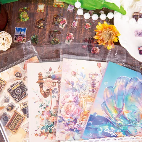 Vintage PET Sticker Book Time Traveler Series Retro Objects Ocean Shell Fragrant Floral DIY Journal Scrapbooking Material