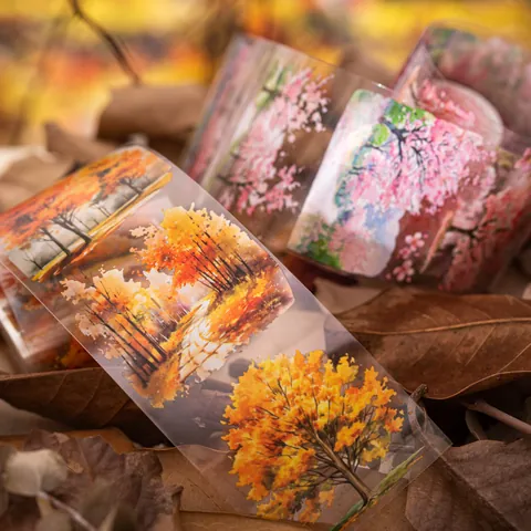Nastro Decorativo PET Tema Paesaggio Forestale e Viaggio Adesivi Estetici Trasparenti Impermeabili per Journaling Scrapbooking Fai Da Te Cancelleria Ispirata alla Natura