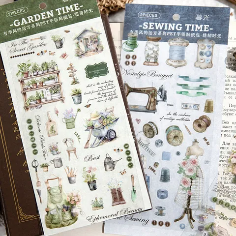 Autocollants Vintage en PET Imperméables Matériel de Scrapbooking pour DIY Artisanat Décorations de Cartes