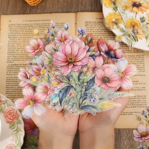 Aquarell Blumen PET Aufkleber Transparent Botanisch Dekorative Abziehbilder Für Scrapbooking DIY Journaling Retro Kunstbedarf