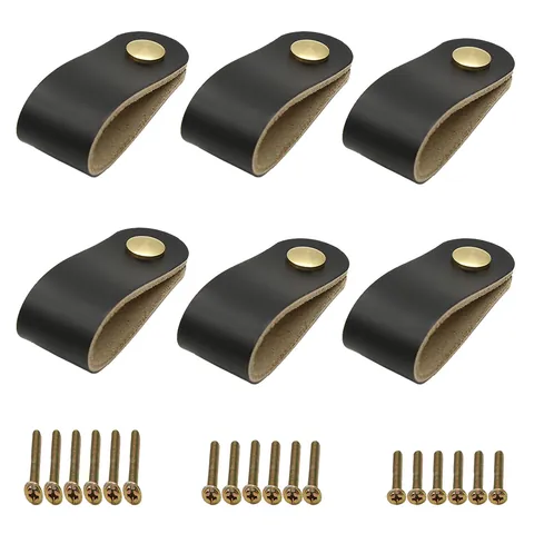 Modern Minimalist Leather Drawer Pulls With Brass Hardware For Cabinet Wardrobe Shoe Cabinet Furniture Handles