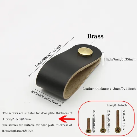 Modern Minimalist Leather Drawer Pulls With Brass Hardware For Cabinet Wardrobe Shoe Cabinet Furniture Handles