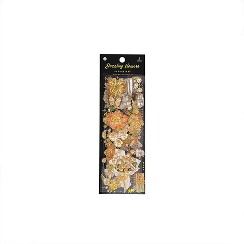 Pegatinas de PET con Estampado en Oro 3D Vintage Flores Mariposas Serie Mensajero de las Estaciones para Scrapbooking Diario DIY