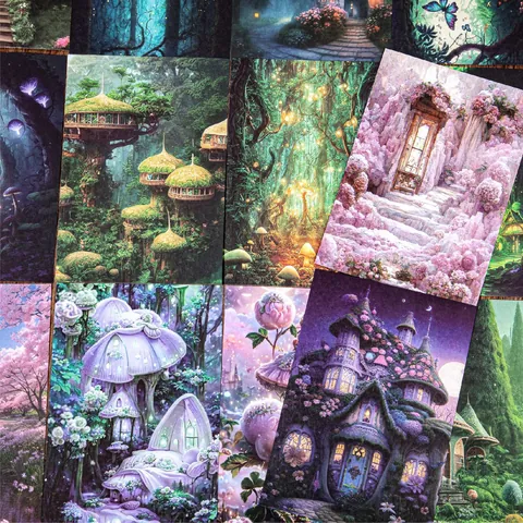 Fantasy Forest Series Scrapbooking Decorative Material Paper Vintage Romantic Landscape Illustration Journaling DIY Supplies Offset Paper For Journaling Diary Art Projects Crafting Accessory