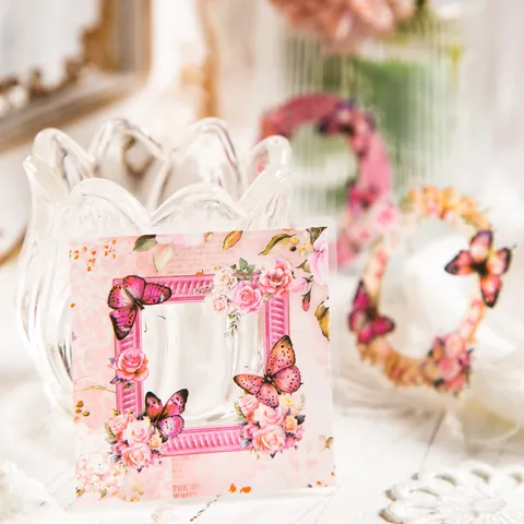 Adesivi Decorativi in PET con Farfalle e Fiori Vintage Materiali per Collage Mirror Butterfly Love per Diario Scrapbooking Fai da Te