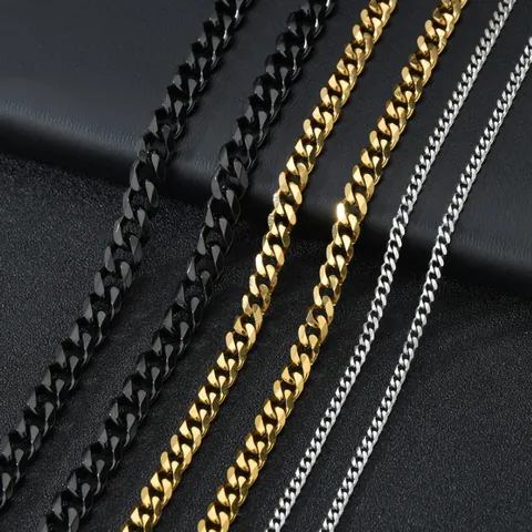 Stainless Steel Cuban Link Chain Necklace For Men Women Vacuum Plated 18K Gold Silver Black Hip Hop Jewelry Long Necklaces
