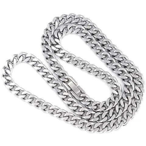 Tough Titanium Steel Cuban Link Chain Necklace Hip Hop Street Style Polished Silver Tone Metal Jewelry For Men Women